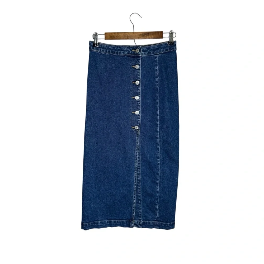 Free People Jasmine Buttoned Denim Midi Skirt - Picture 2 of 10